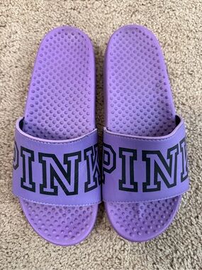 PINK Victoria's Secret Lavender Slide Sandals with Black Logo